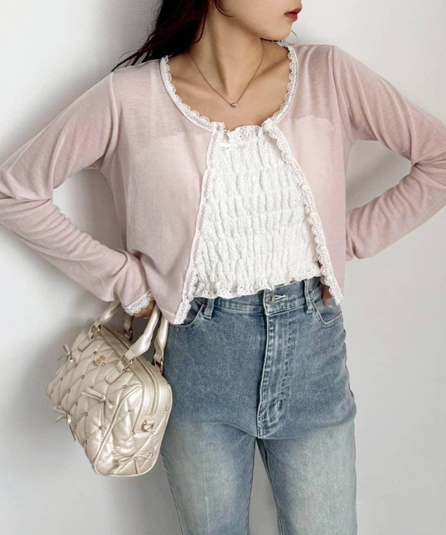 蕾絲拼接針織開衫