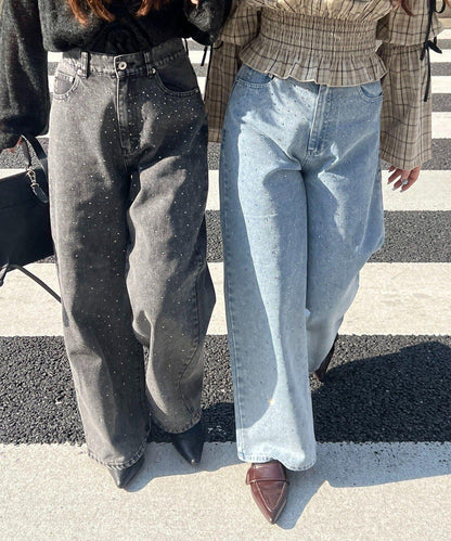 美麗剪裁鑲鑽牛仔褲