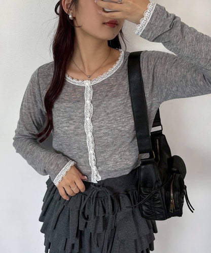 蕾絲拼接針織開衫