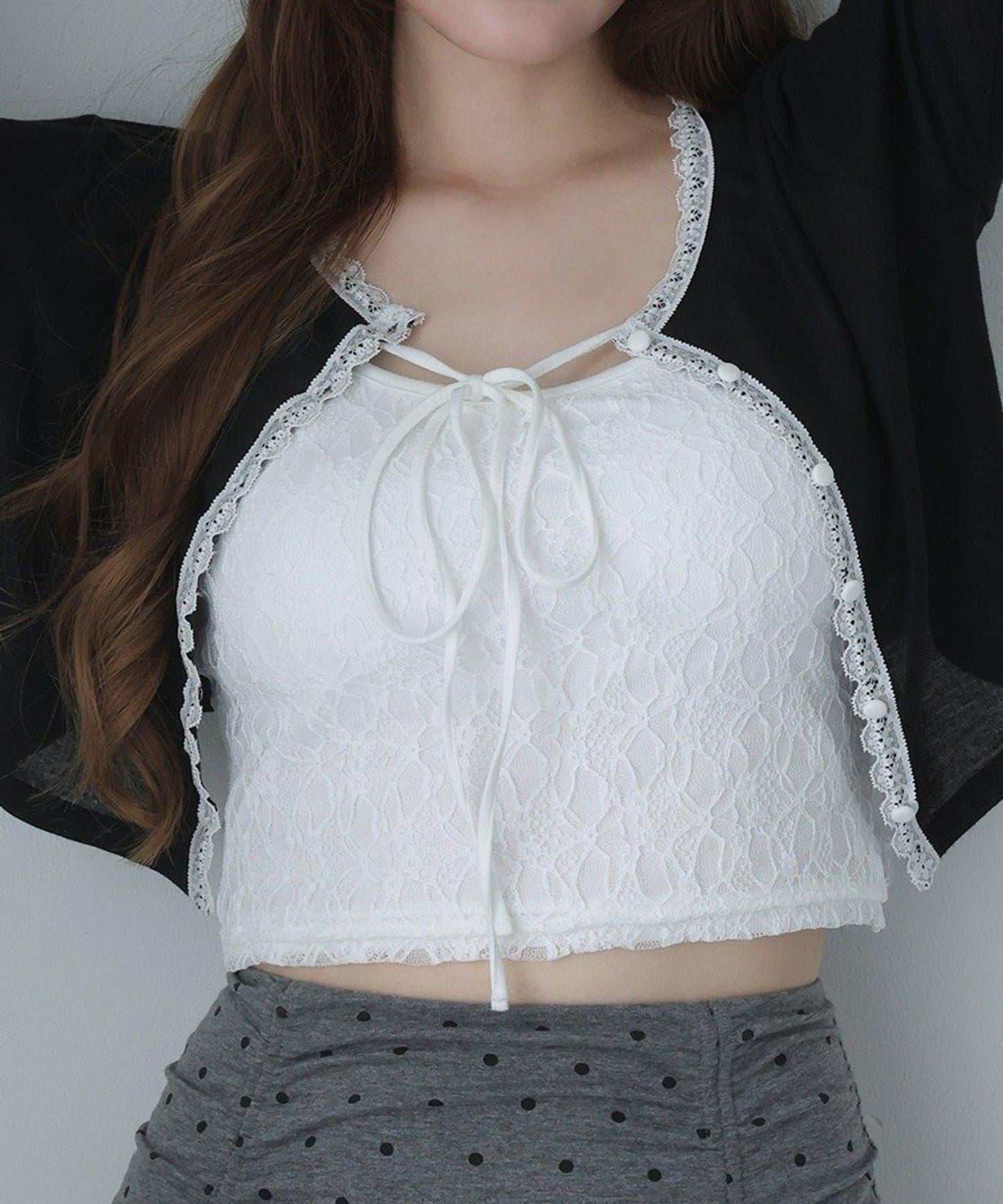 蕾絲拼接針織開衫