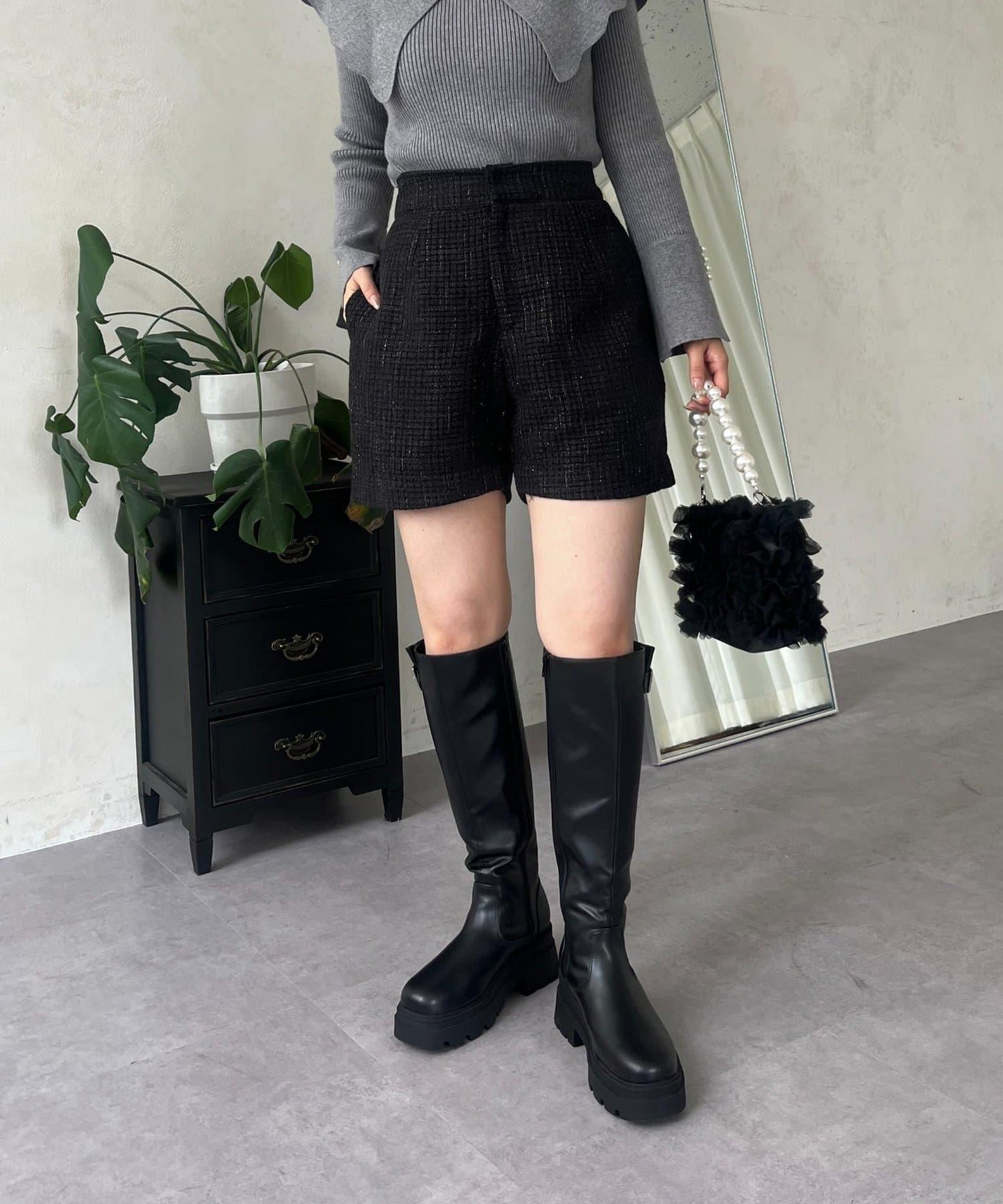 亮片粗花呢短褲