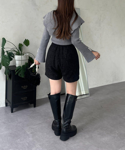 亮片粗花呢短褲