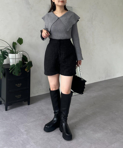 亮片粗花呢短褲