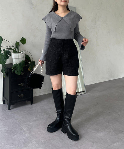 亮片粗花呢短褲