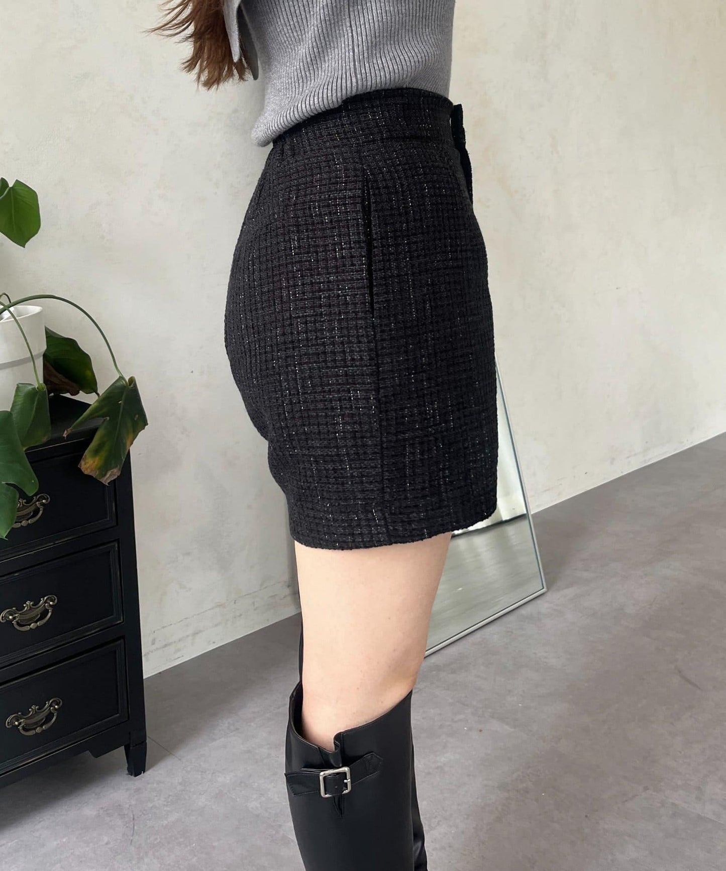 亮片粗花呢短褲