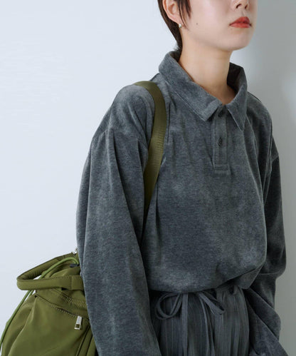 【Kastane】天鵝絨翻領襯衫*