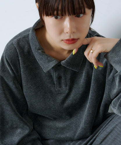 【Kastane】天鵝絨翻領襯衫*