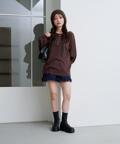 【S.M尺碼可選】華夫格亨利領套頭衫