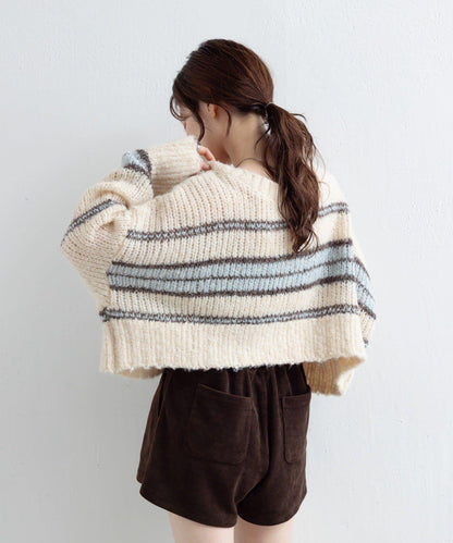 【Kastane】條紋仿馬海毛針織衫