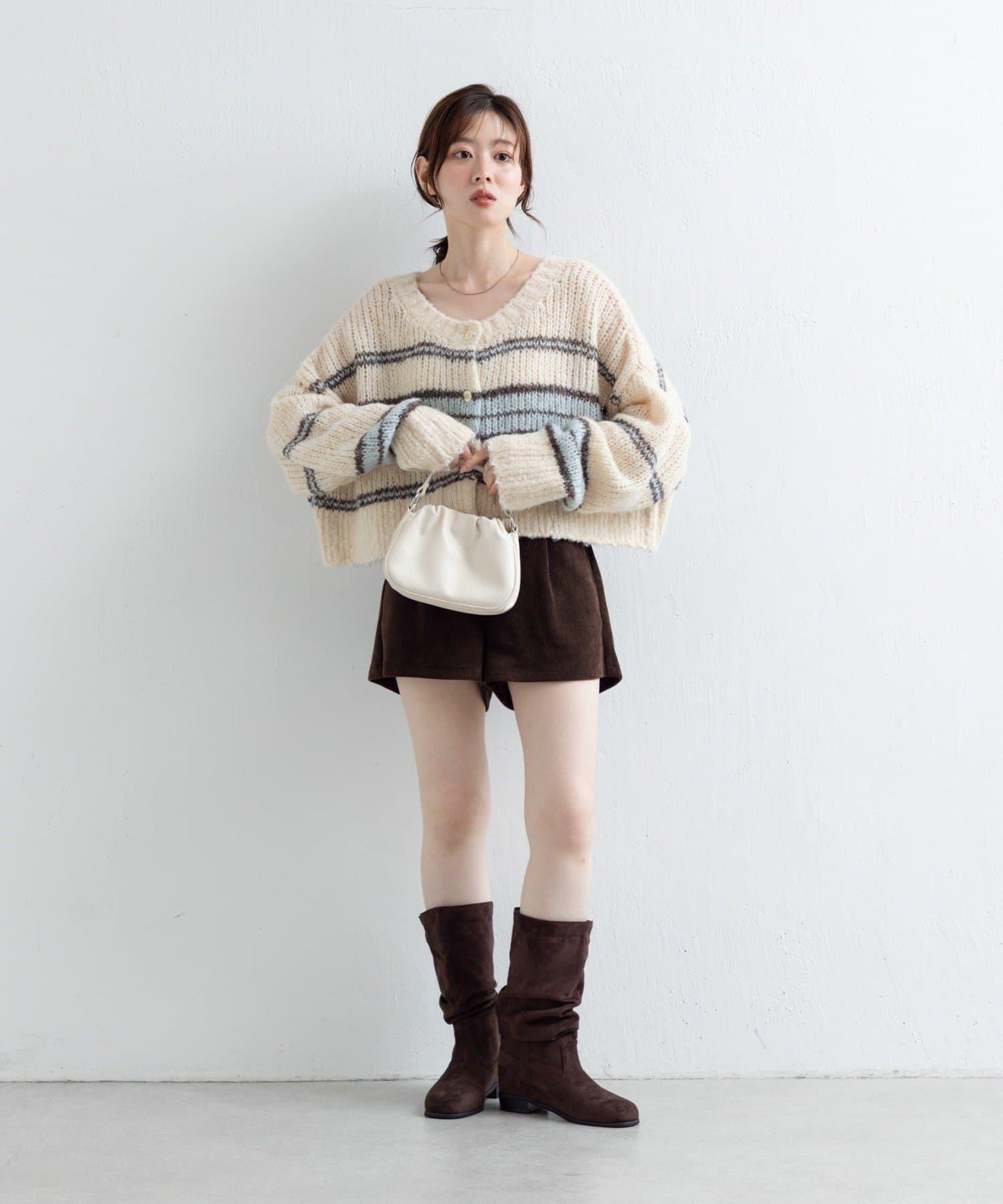 【Kastane】條紋仿馬海毛針織衫