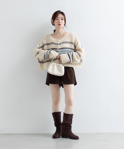【Kastane】條紋仿馬海毛針織衫