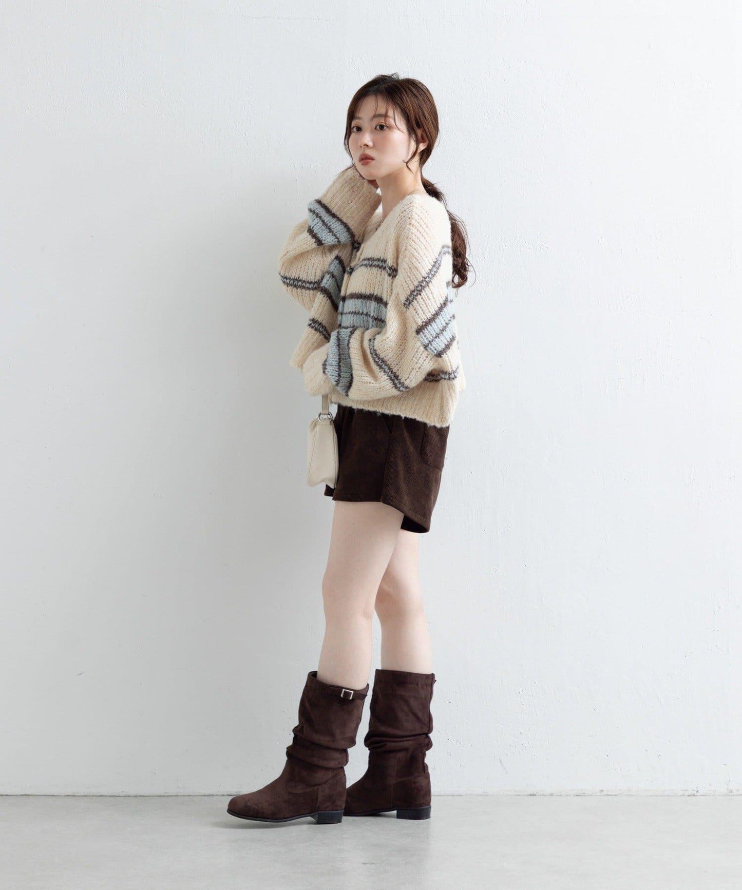 【Kastane】條紋仿馬海毛針織衫