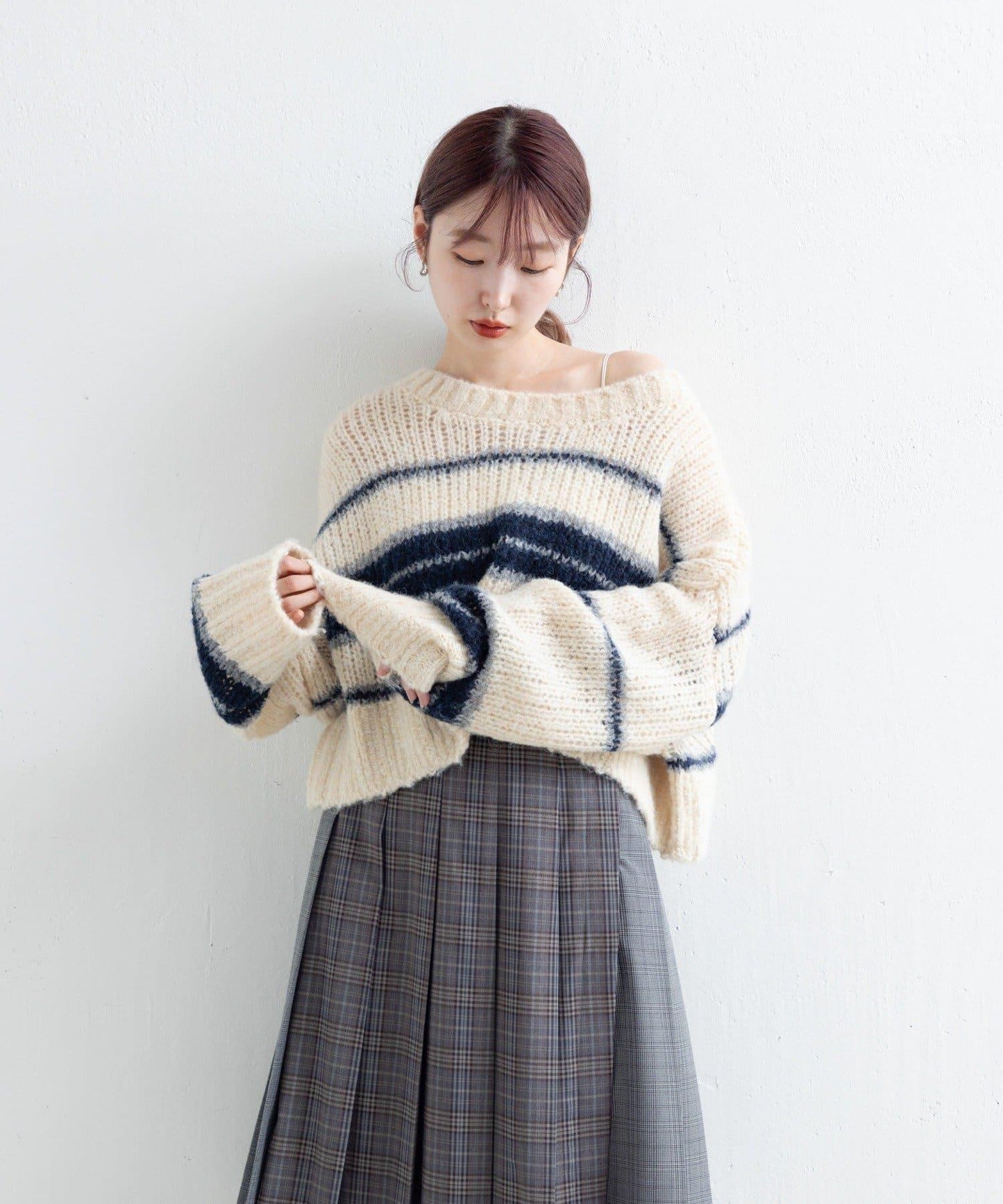 【Kastane】條紋仿馬海毛針織衫