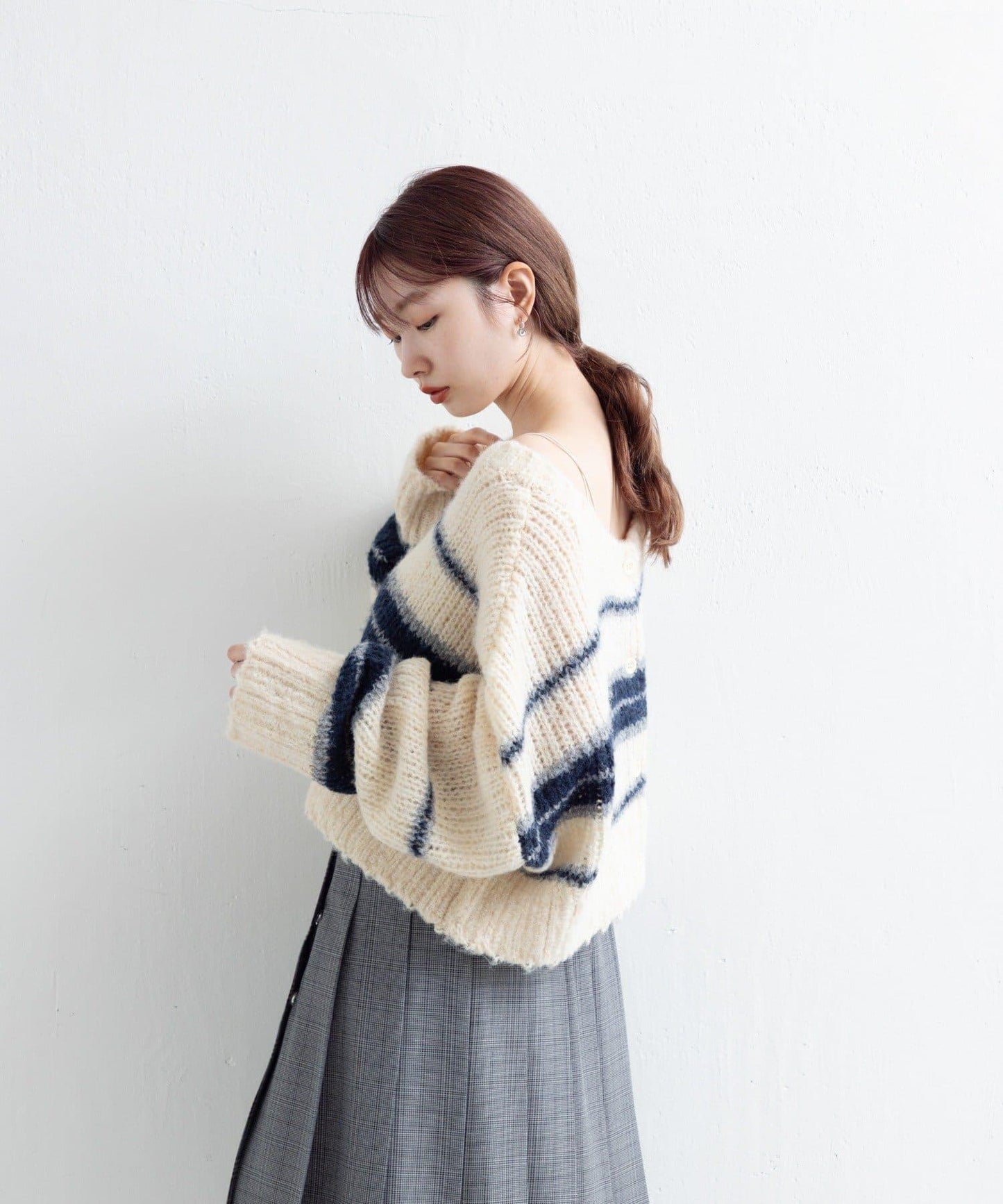 【Kastane】條紋仿馬海毛針織衫