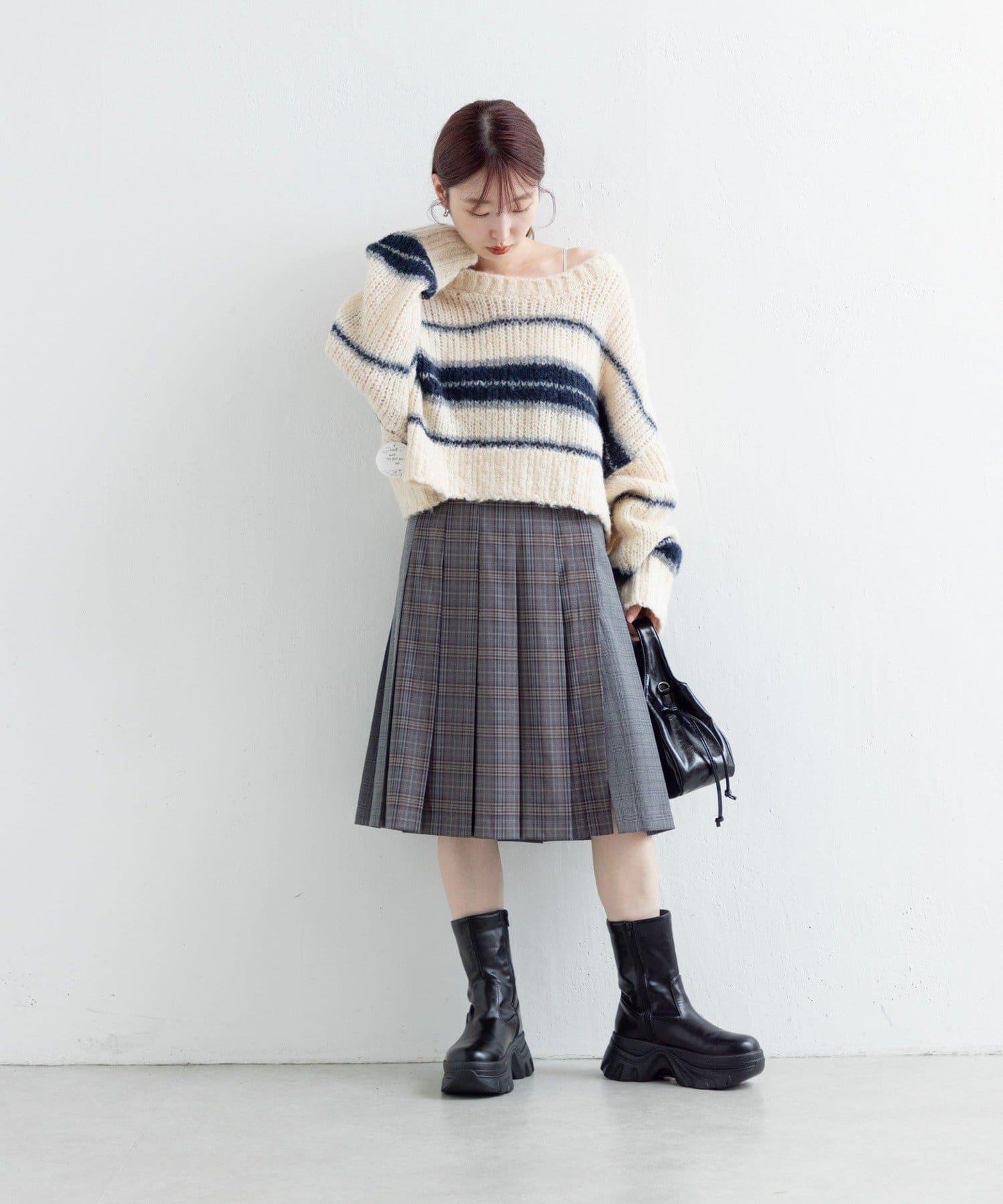 【Kastane】條紋仿馬海毛針織衫