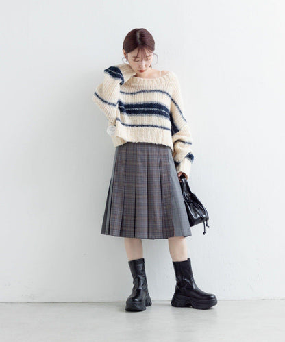 【Kastane】條紋仿馬海毛針織衫