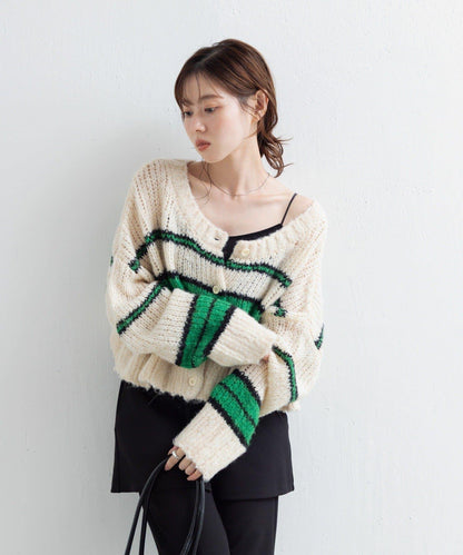 【Kastane】條紋仿馬海毛針織衫