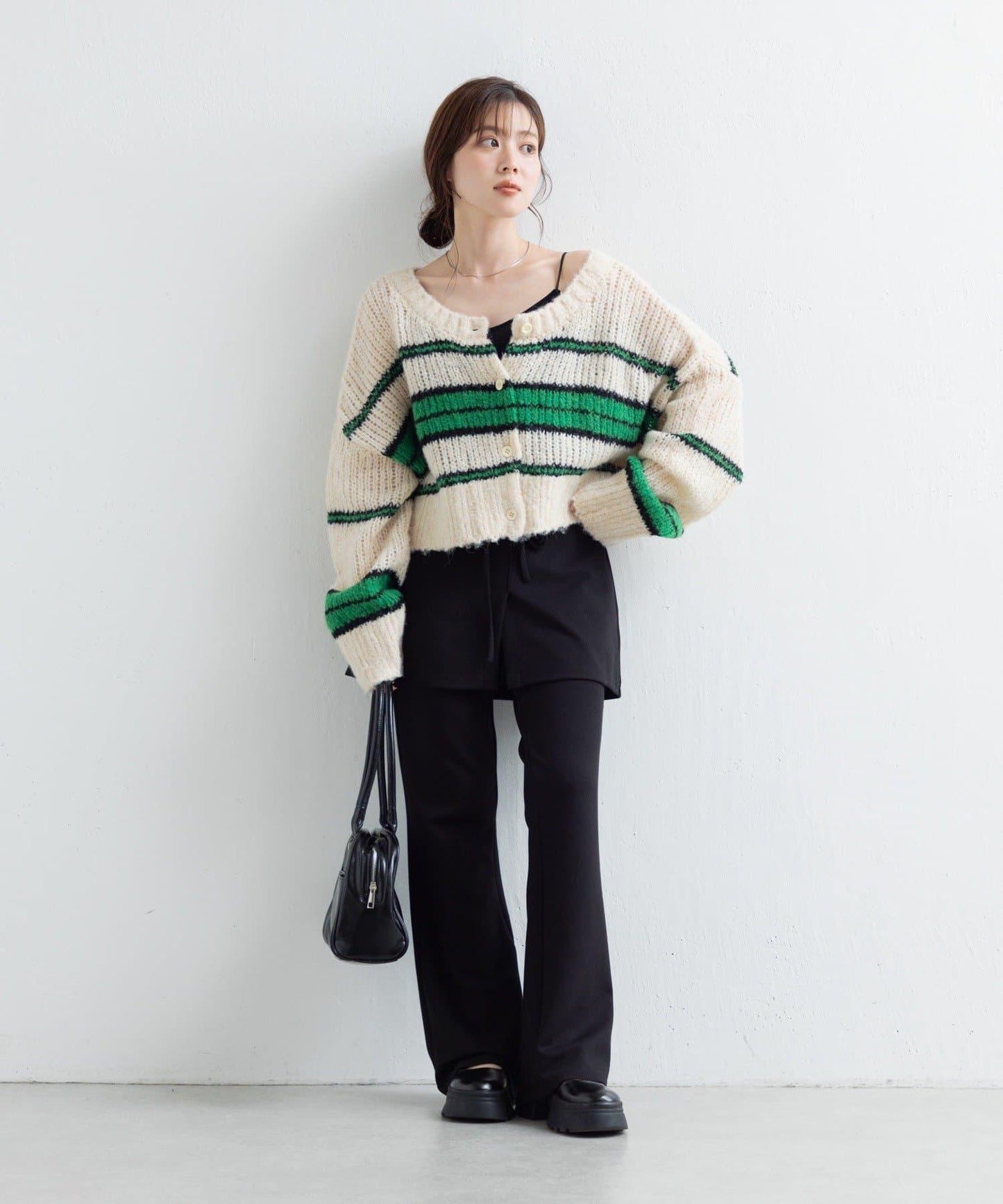 【Kastane】條紋仿馬海毛針織衫