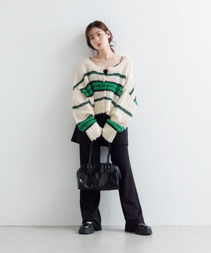 【Kastane】條紋仿馬海毛針織衫