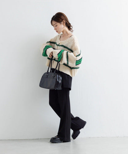 【Kastane】條紋仿馬海毛針織衫