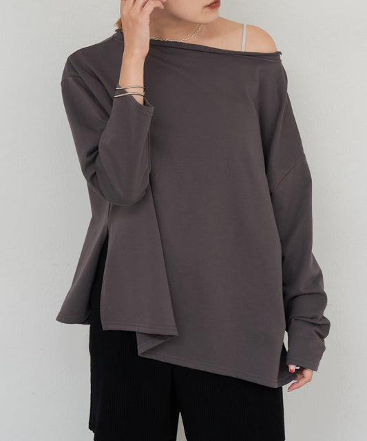 側開叉一字肩衛衣