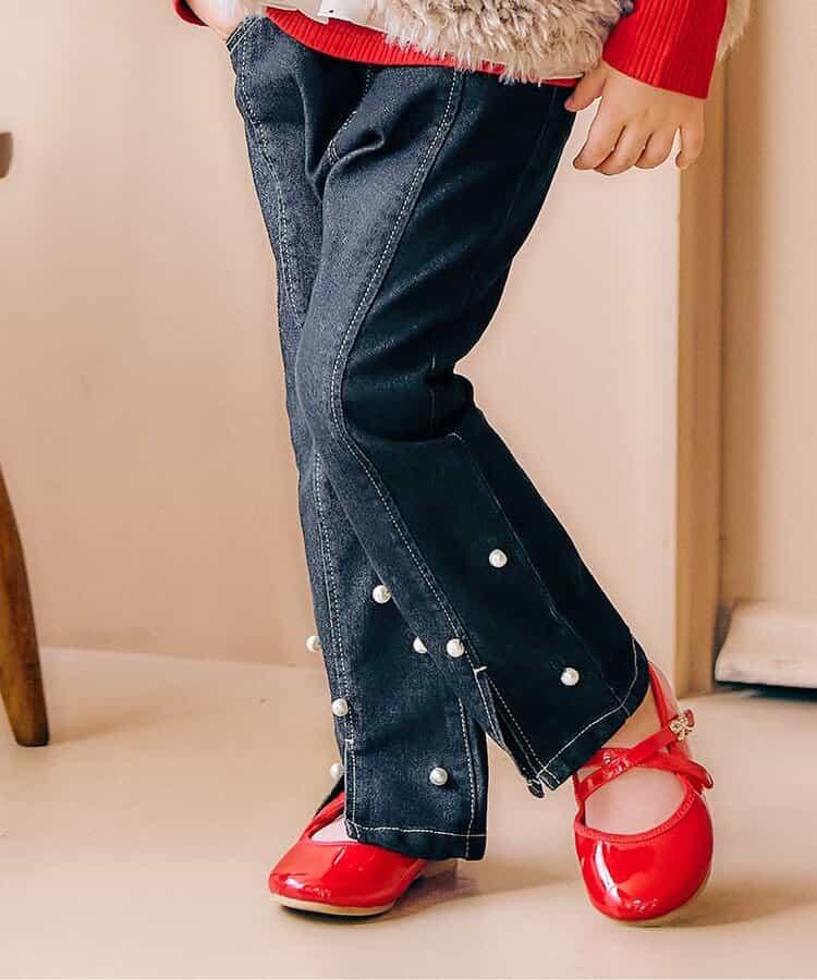 下襬珍珠水鑽喇叭可愛長褲 10分丈