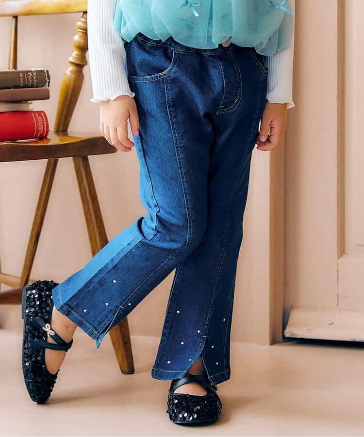 下襬珍珠水鑽喇叭可愛長褲 10分丈