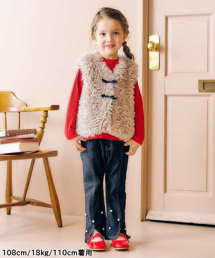 下襬珍珠水鑽喇叭可愛長褲 10分丈