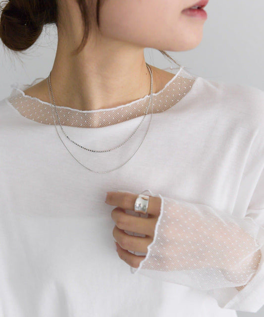 【復刻】波點網紗拼接疊穿長袖T恤