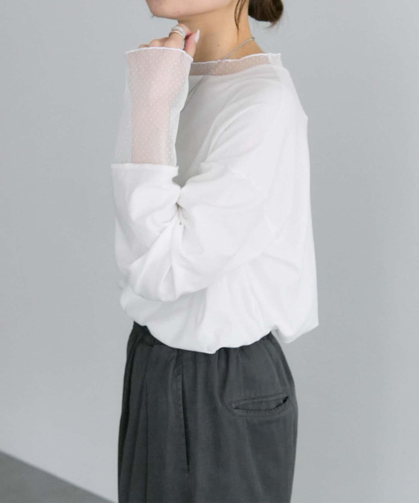 【復刻】波點網紗拼接疊穿長袖T恤