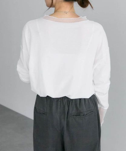 【復刻】波點網紗拼接疊穿長袖T恤