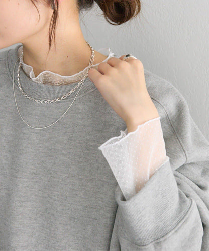 【復刻】波點網紗拼接疊穿長袖T恤