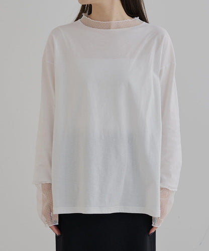 【復刻】波點網紗拼接疊穿長袖T恤