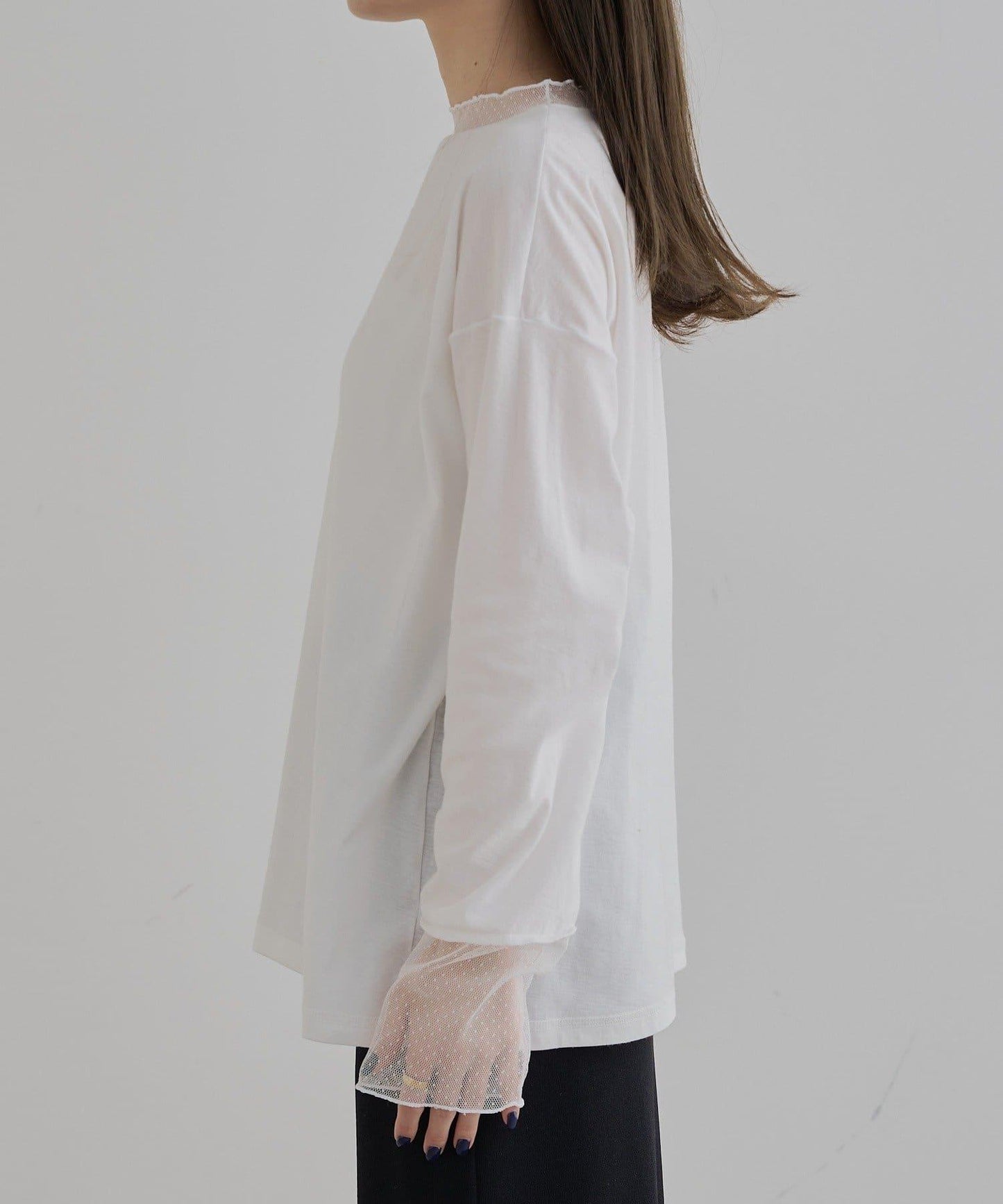 【復刻】波點網紗拼接疊穿長袖T恤