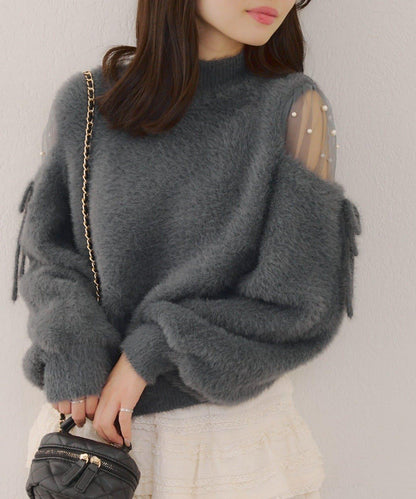 約會或應援活動首選【RMAF】顯身材露膚珍珠針織衫