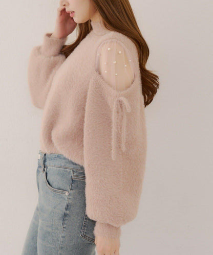 約會或應援活動首選【RMAF】顯身材露膚珍珠針織衫