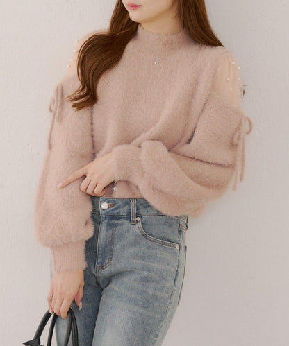 約會或應援活動首選【RMAF】顯身材露膚珍珠針織衫