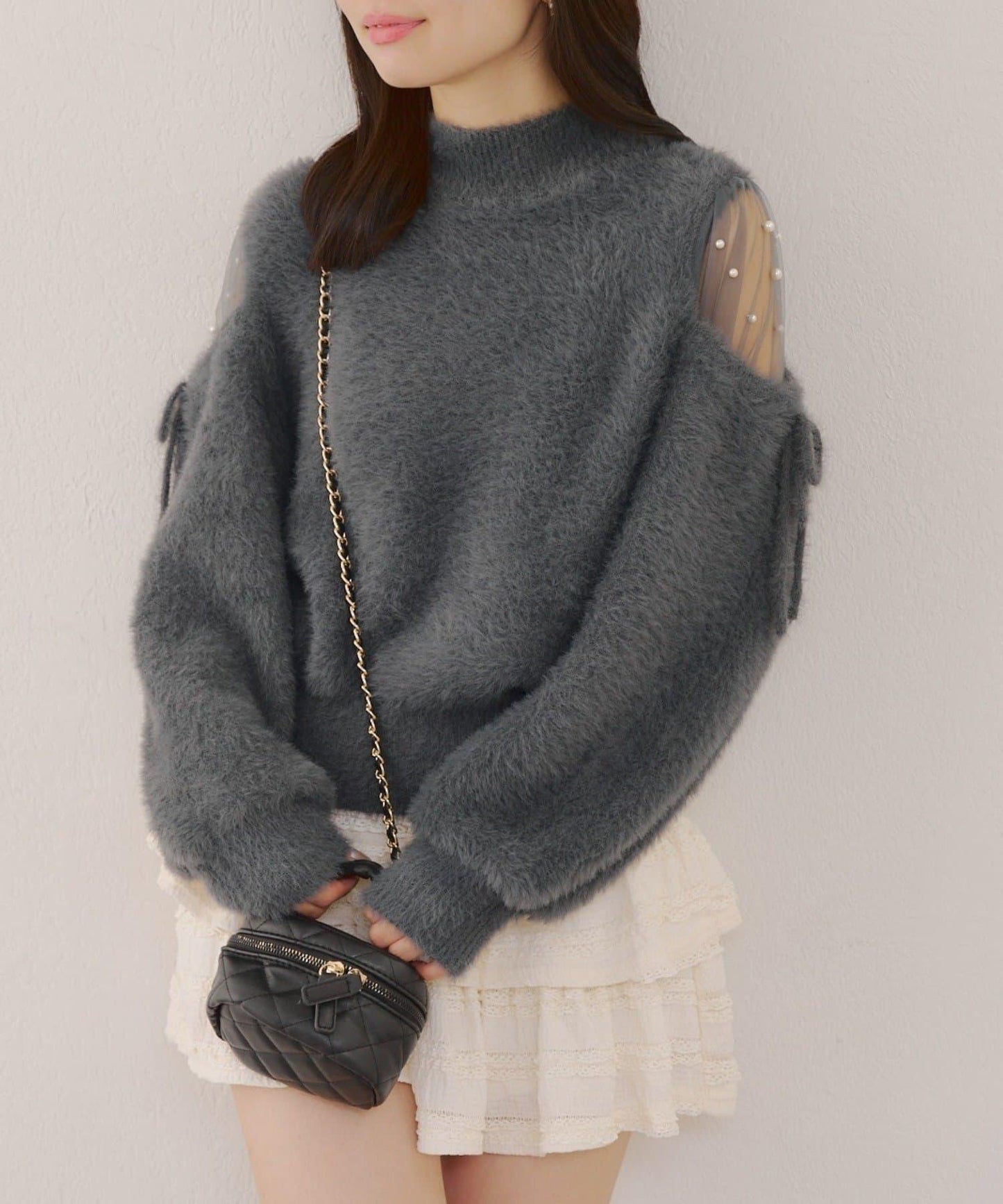 約會或應援活動首選【RMAF】顯身材露膚珍珠針織衫