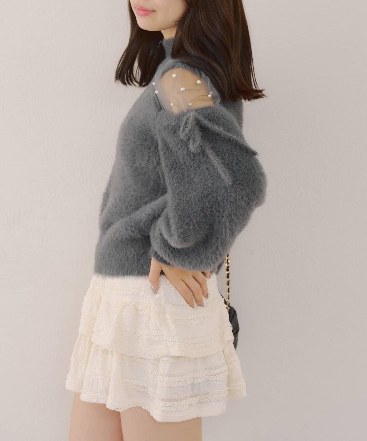 約會或應援活動首選【RMAF】顯身材露膚珍珠針織衫