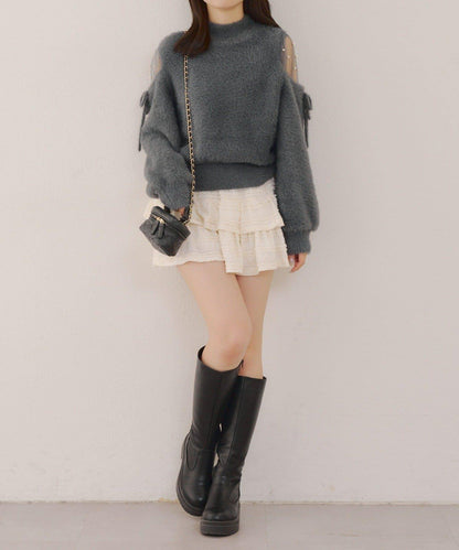 約會或應援活動首選【RMAF】顯身材露膚珍珠針織衫