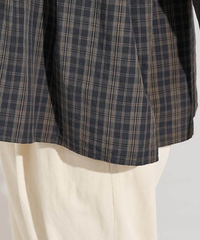 軍風羅紋拼接格紋長袖T恤