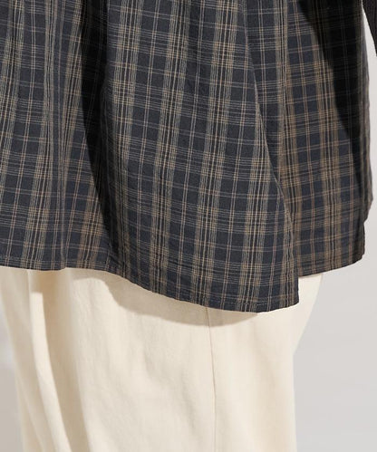 軍風羅紋拼接格紋長袖T恤