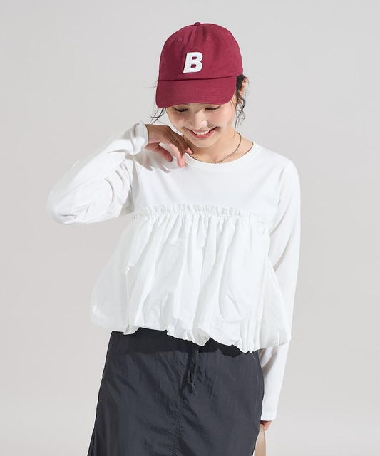 泡泡袖束身上衣風拼接長袖T恤