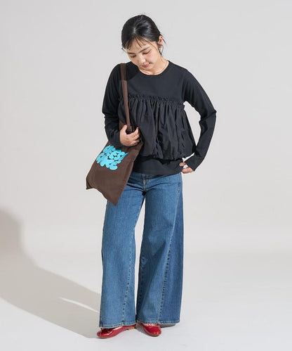 泡泡袖束身上衣風拼接長袖T恤