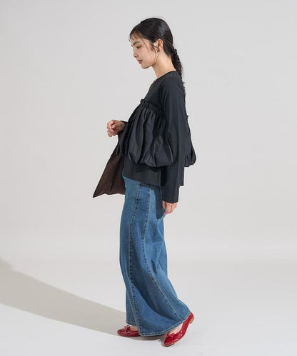 泡泡袖束身上衣風拼接長袖T恤