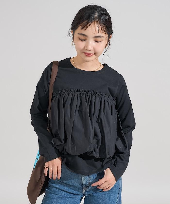 泡泡袖束身上衣風拼接長袖T恤