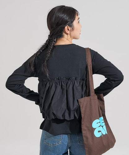 泡泡袖束身上衣風拼接長袖T恤