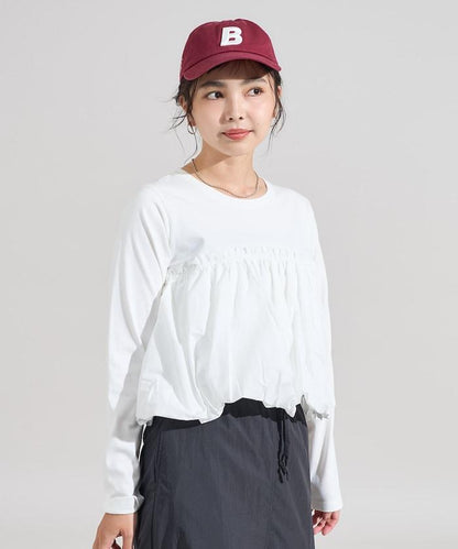 泡泡袖束身上衣風拼接長袖T恤