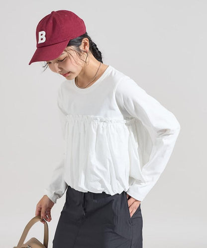 泡泡袖束身上衣風拼接長袖T恤