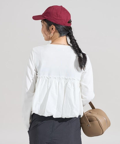 泡泡袖束身上衣風拼接長袖T恤